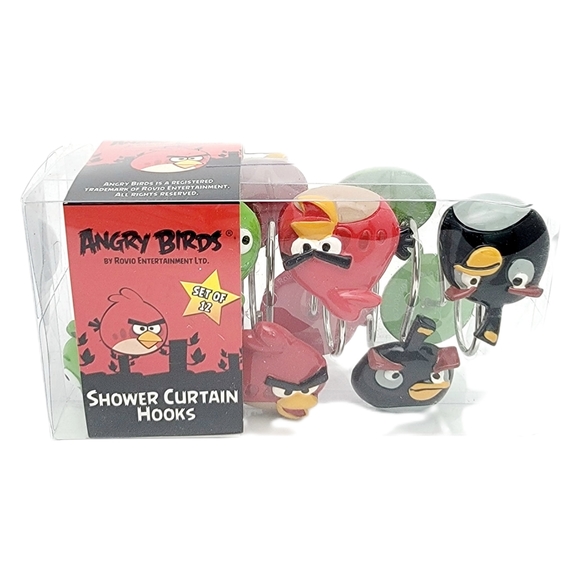 Angry Birds Shower Curtain Hooks Set of 12 Bomb Red Leonard King Pig Home Decor - Picture 2 of 3